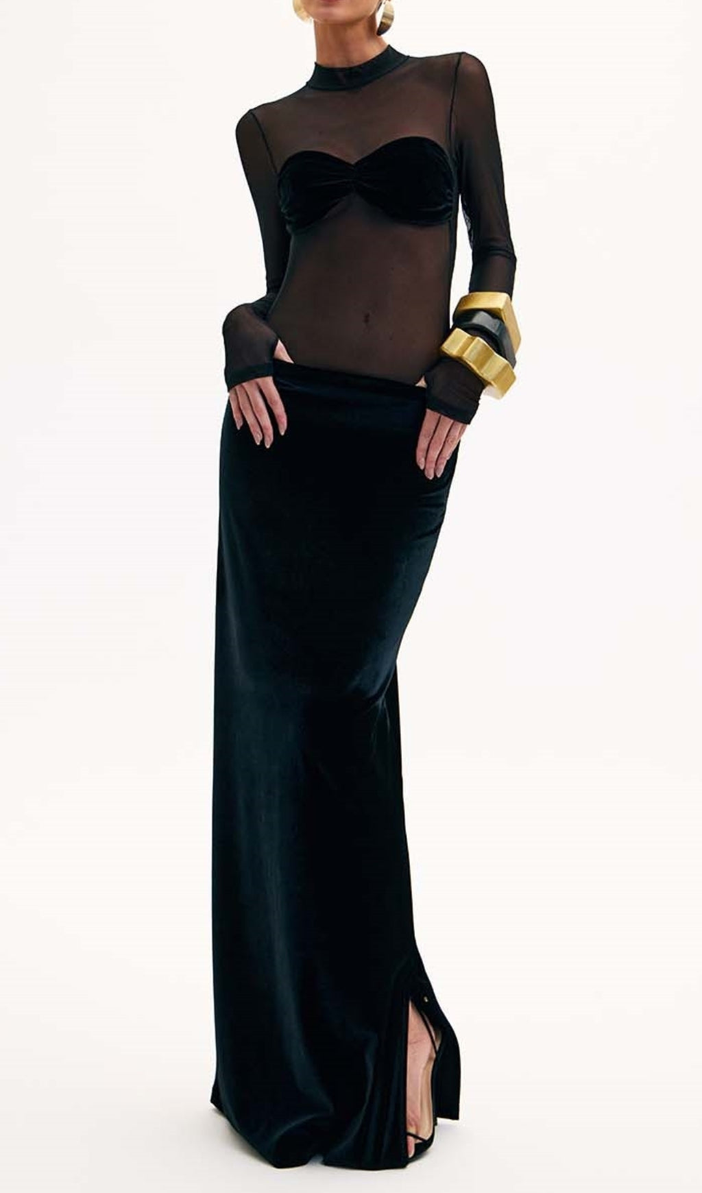 Berne Black Long Sleeve Mesh Maxi Dress Flowering Girl
