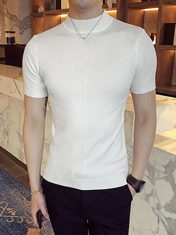 Aonga - Mens Solid Half-collar Short Sleeve Knit T-shirt K aonga