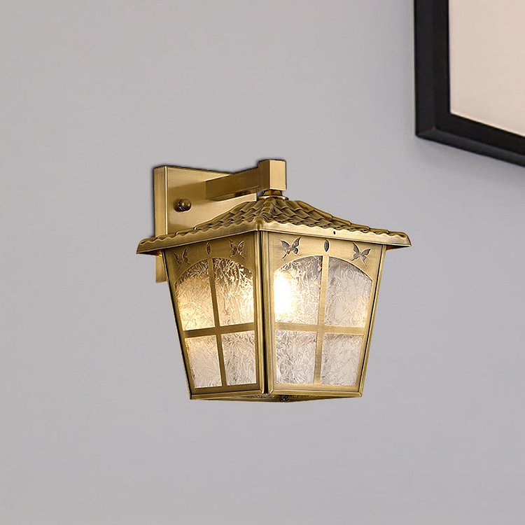 Traditionalism Trapezoid Wall Mount Light Single Bulb Metal Wall Lighting Fixture in Gold