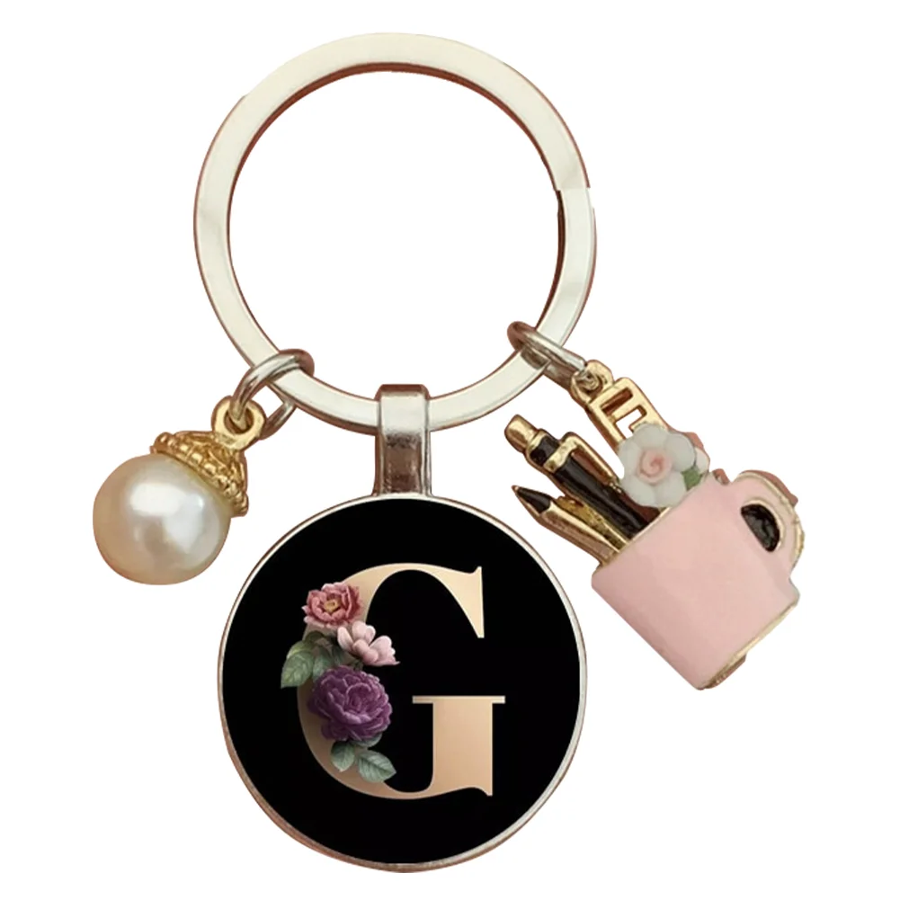 Resin Alphabet Letter Keychain Pearl Alphabet Key Ring Charms for Key Handbag Backpack