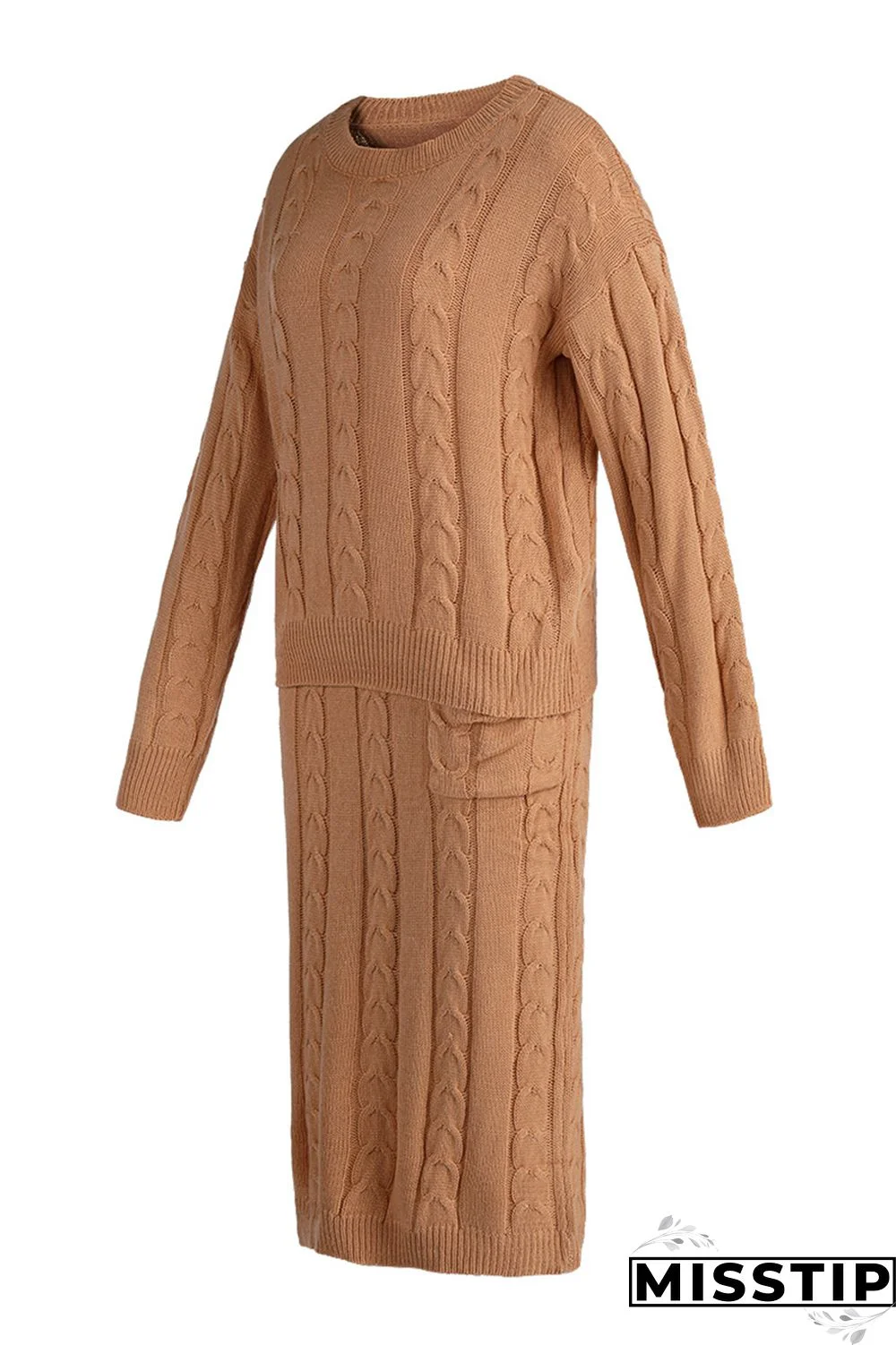 Apricot Fashion Casual Solid Patchwork O Neck Long Sleeve Two Pieces