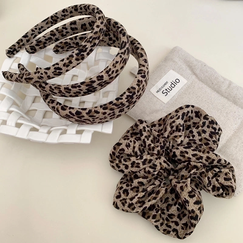 Retro Fabric Leopard Print Headband Wide Version High Skull Top Modified Face High Sense Pink Leopard Print Headband Hair Clip Hair Ring For Women