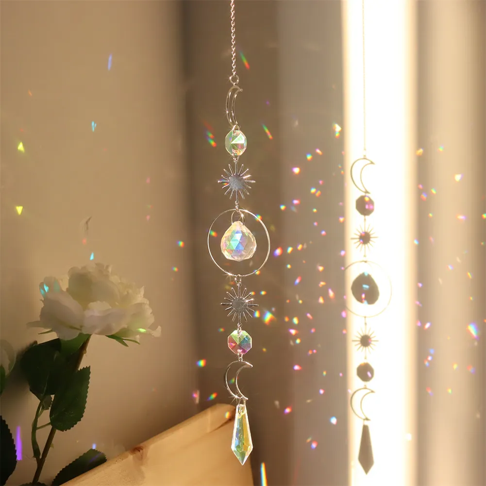 Wind Chime Crystal Light Catcher Ball Ornaments Round Frame Pendant (1)