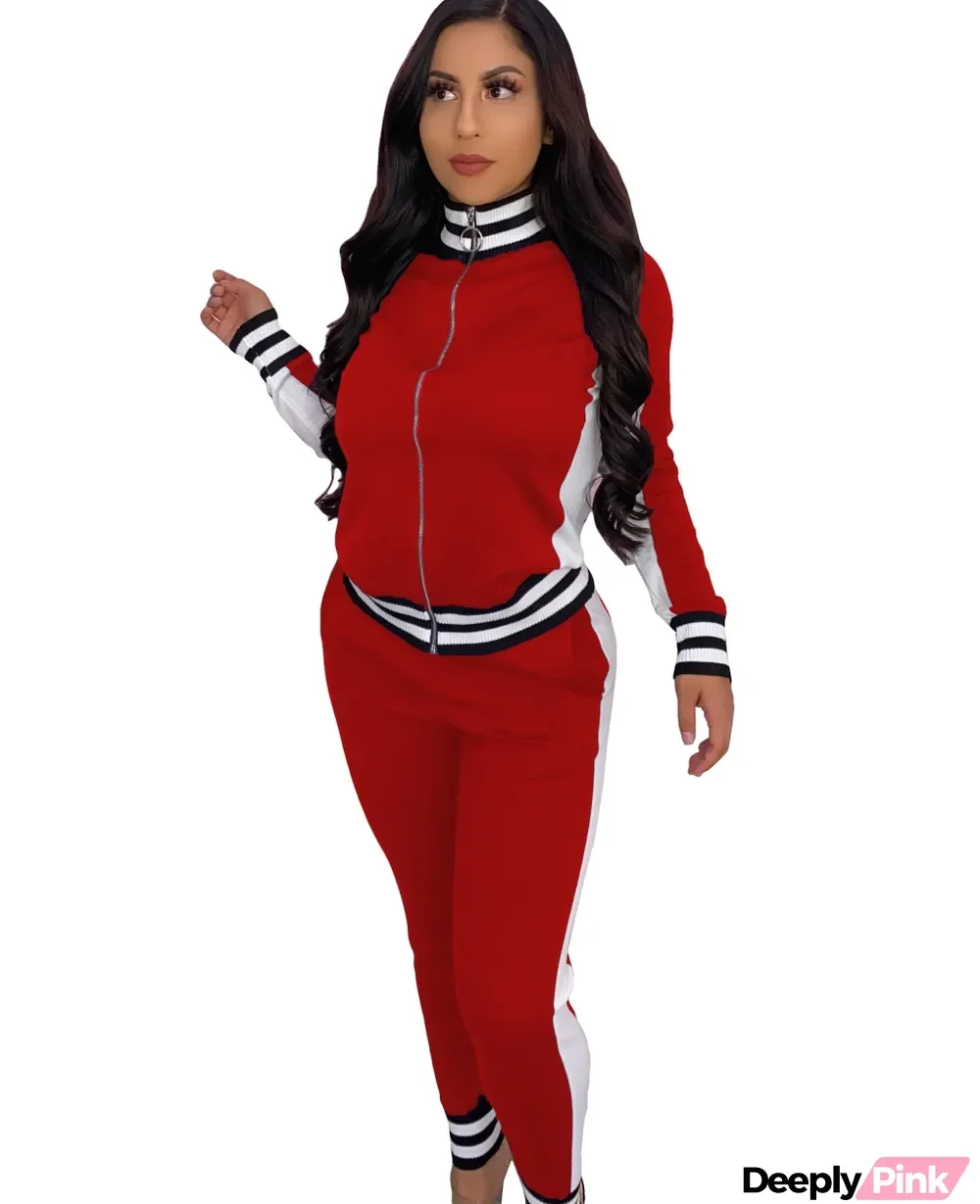 Autumn Stripes Turtleneck Zip Up Tracksuit