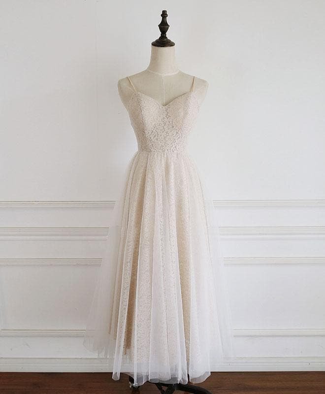 Champagne Tulle Lace Short Prom Dress Lace Bridesmaid Dress SP16082