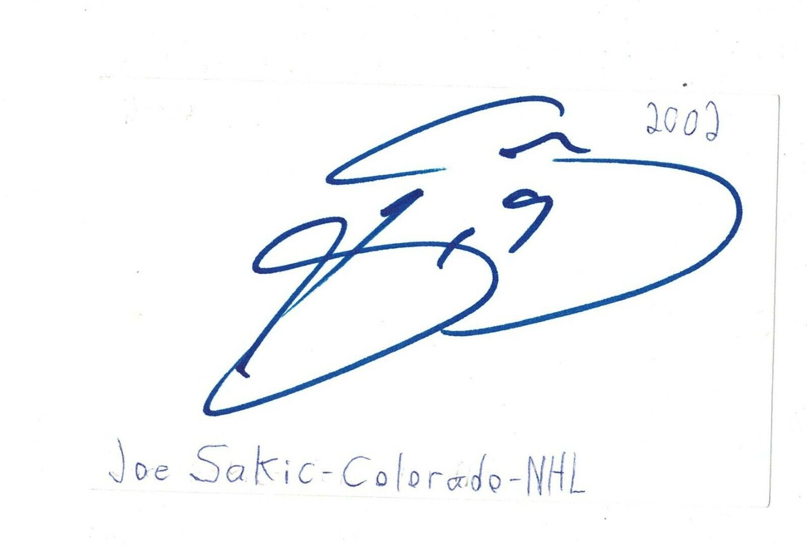 Joe Sakic signed autographed index card! AMCo! 11004