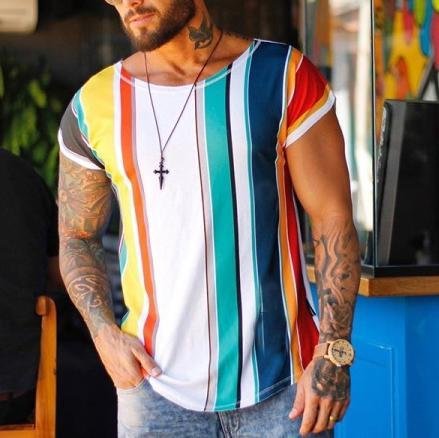 Casual Colorful Striped Round Neck T-shirt
