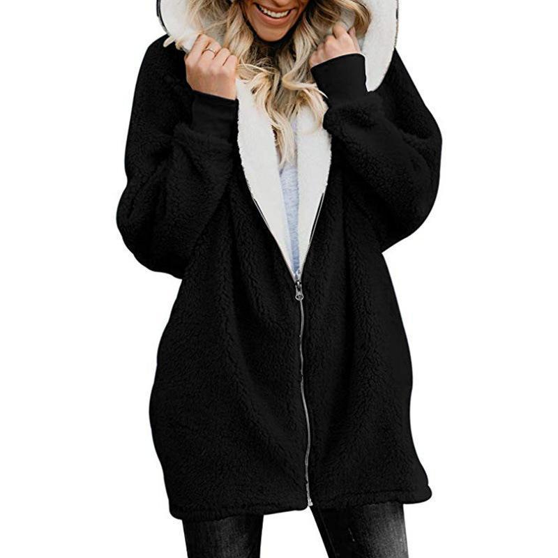 Women zipper warm coat with hood