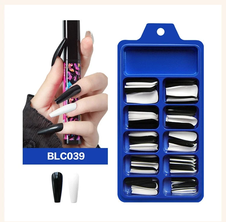 100pcs/set 10 Sizes Full Cover False Nail Tips Ballerina Coffin Fake Nails Square Stiletto French Acrylic Press On Nails-Nail Inspo