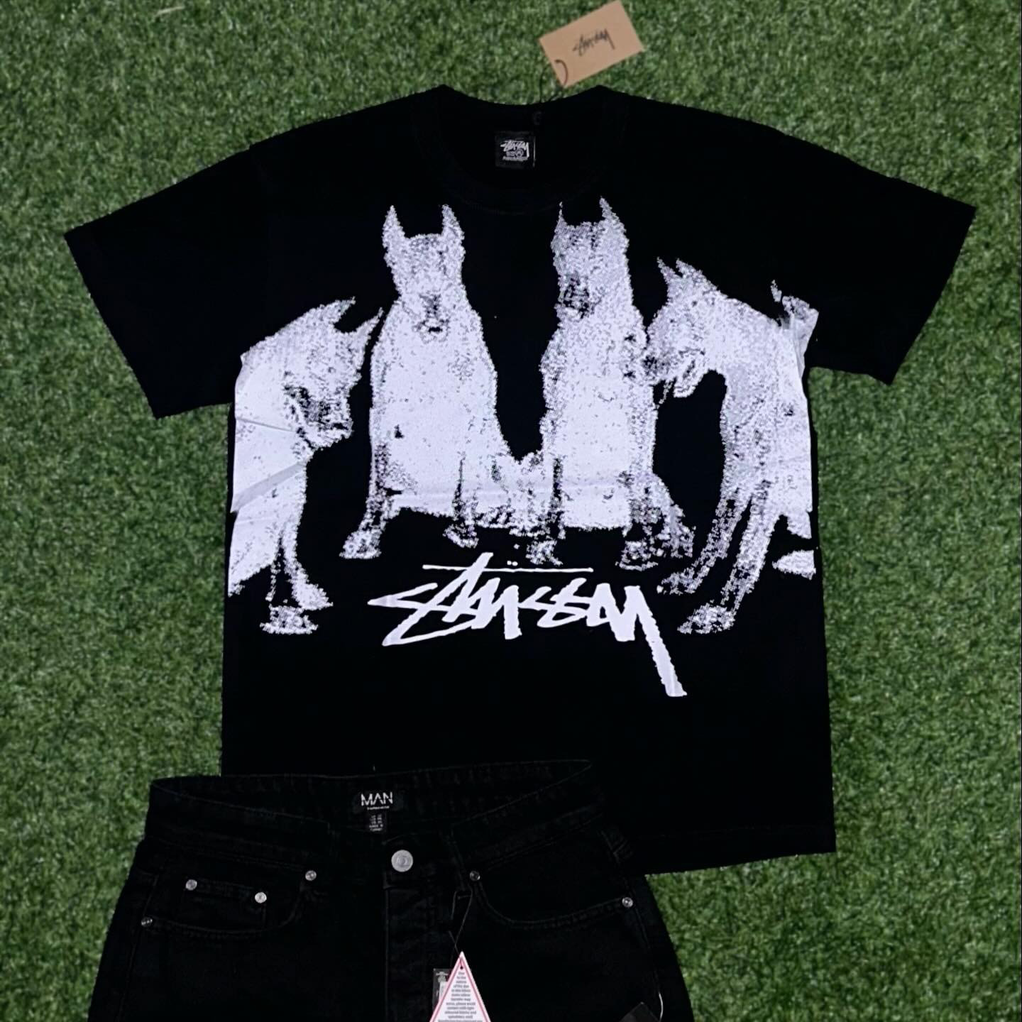 Stussy Wolf Dog Graffiti Cotton Short Sleeve T-Shirt