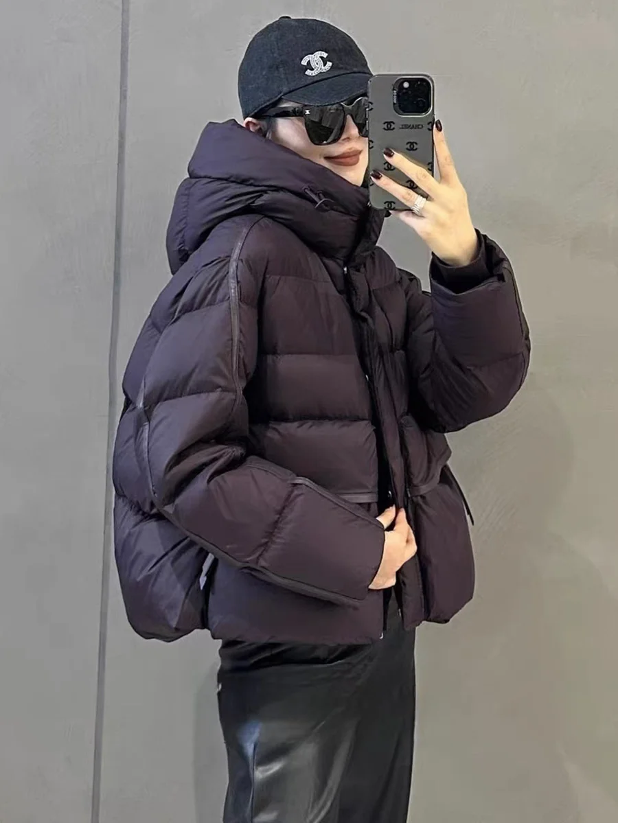 Woherb Advanced Sense Hooded Down Jacket Female 2424 New Fashion Design Sense Plus Thick White Duck Down Loose Bread Clothing Coat-Outfit Ideas