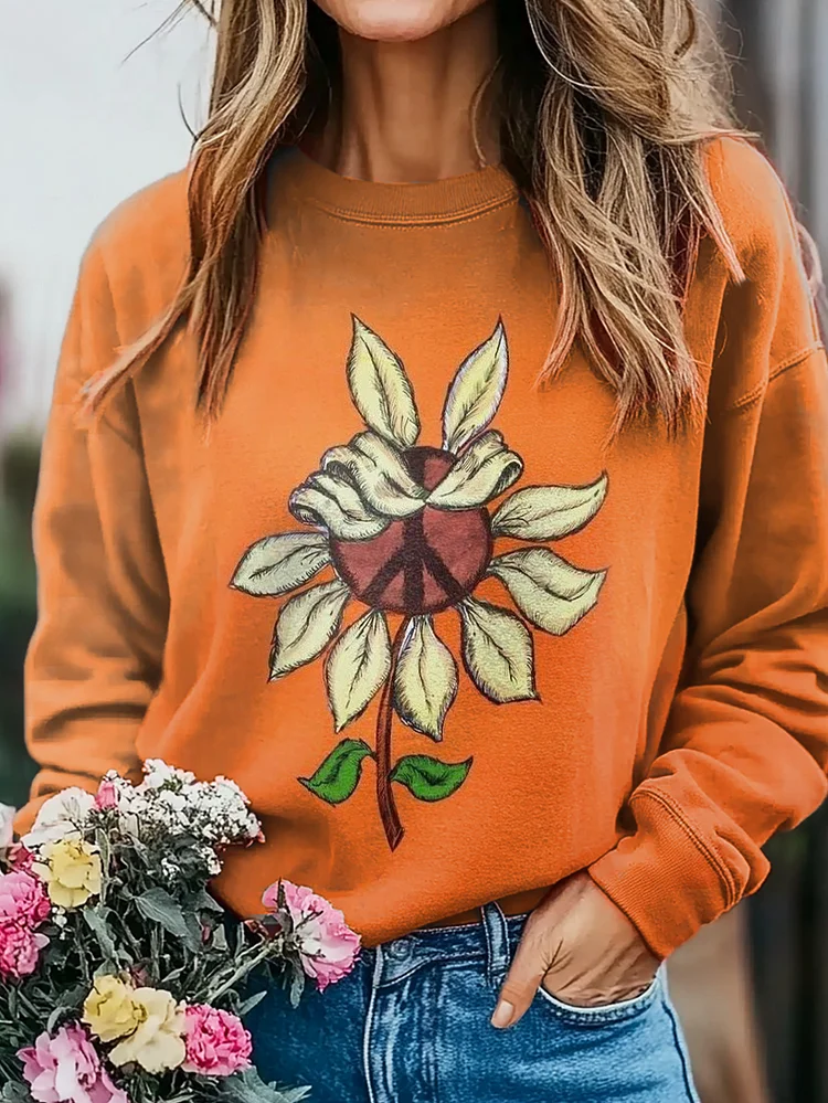 Women's Hippie Sunflower Art Print Casual Sweatshirt