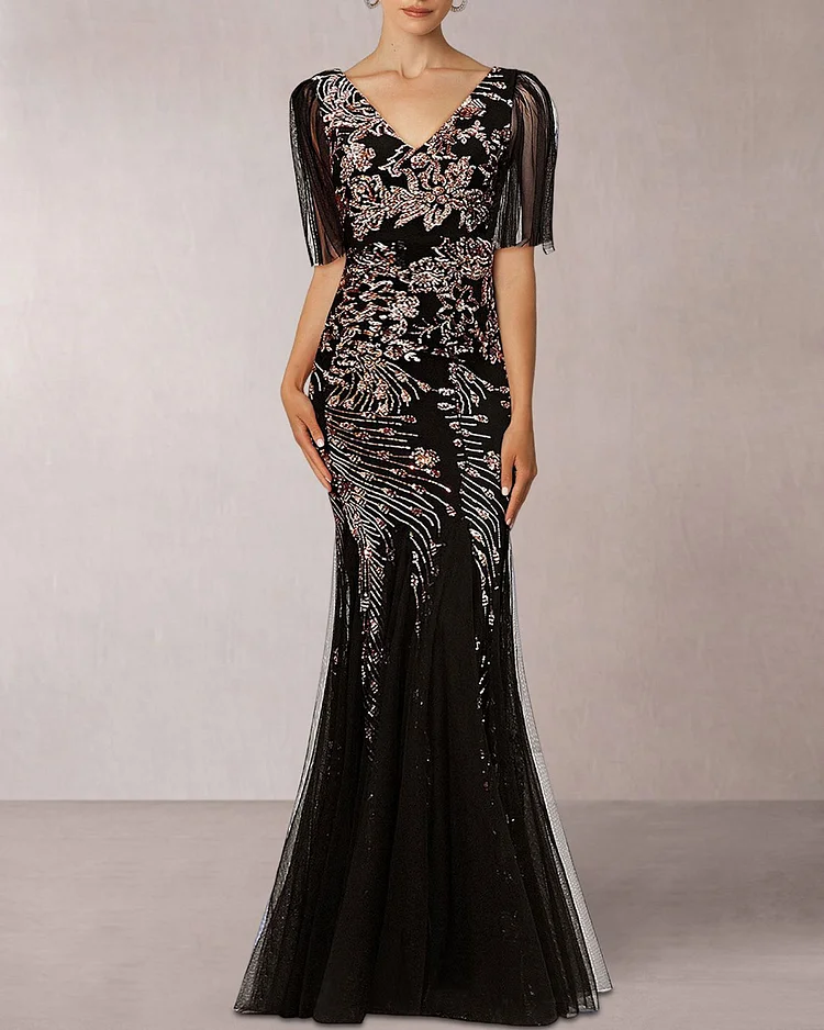 Mermaid Sequins Tulle Floor-Length Dress