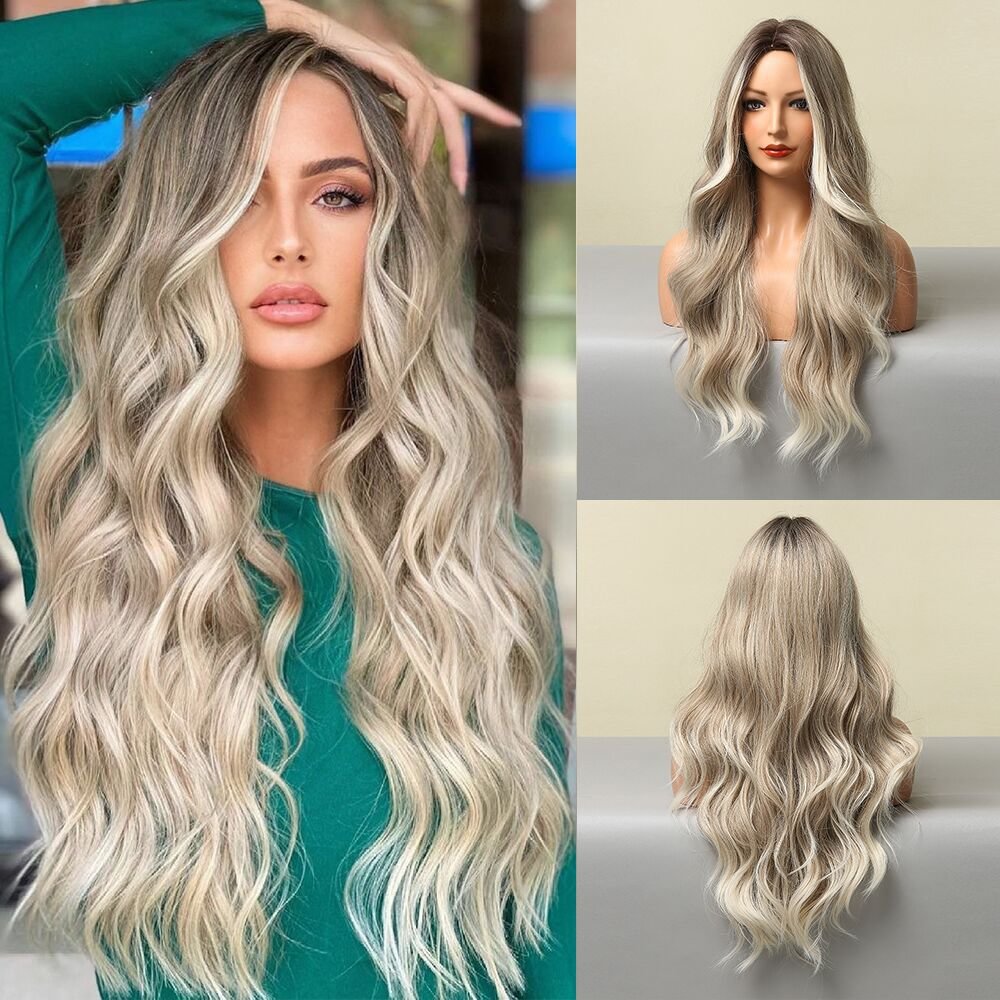 Fashion Medium Split Large Wave Light and Thin Natural Mixed Color Light Gray Wig Female Wigs