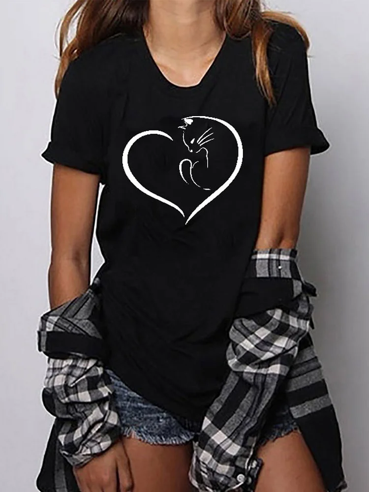 Bestdealfriday Vintage Short Sleeve Cats Printed Plus Size Casual Tops 2