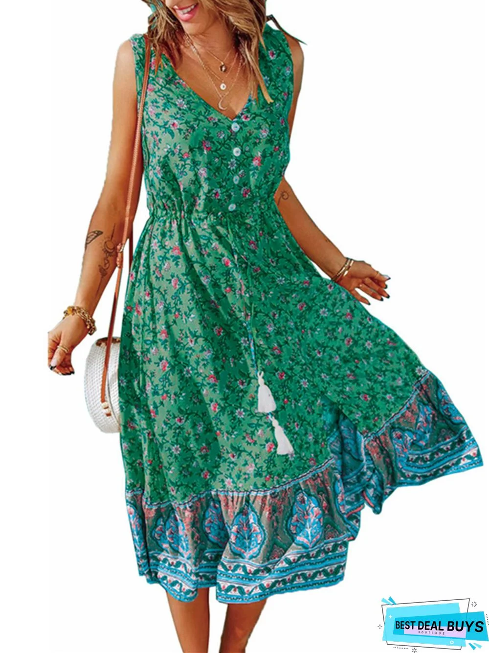 New French Floral Print Dress Fashion High-end Women's Wear