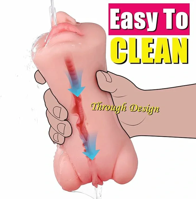 3 in 1 Pocket Pussy Male Masturbators with Lifelike Face, Double-Ended Sex Doll with Realistic Textured Mouth Vagina and Tight Anus