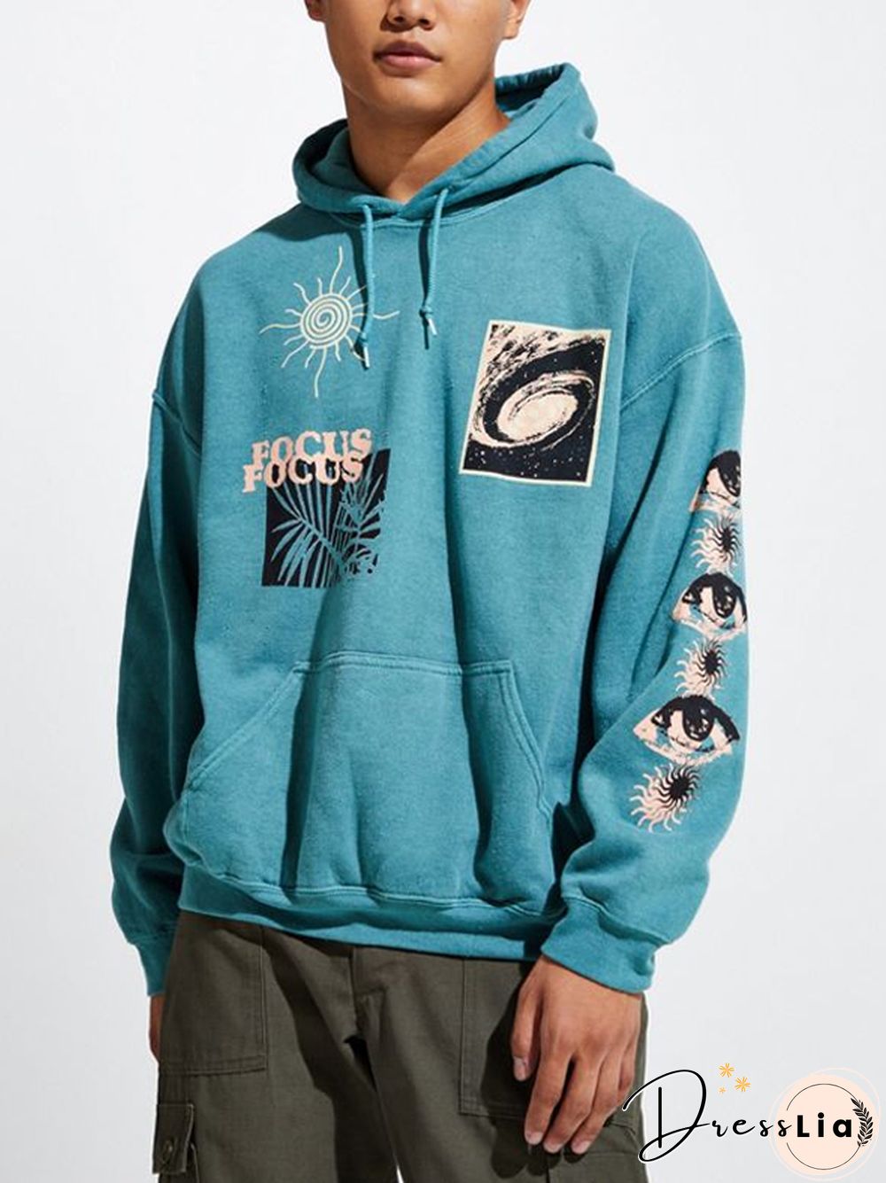 Men's Fashion European Print Loose Hoodie Lh074