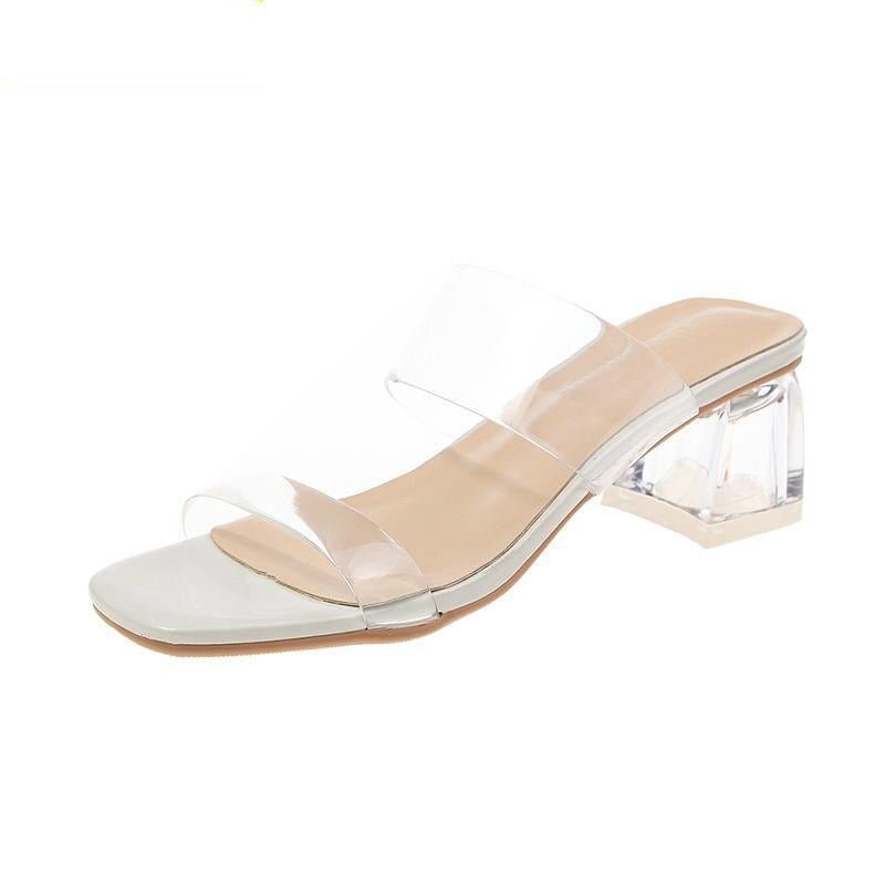 HOT Clear Heels Slippers Women Sandals Summer Shoes Woman Transparent High Pumps Wedding Jelly Buty Damskie Sexy  Square Heels