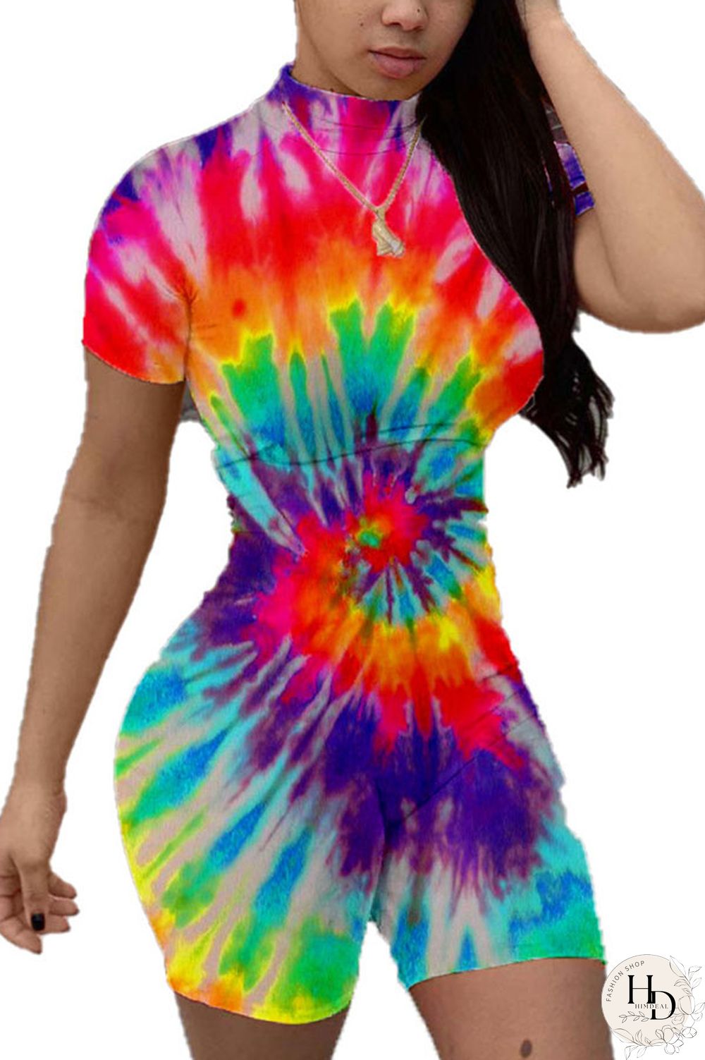 Red Fashion Casual street Print Tie-dyed Polyester Short Sleeve O Neck Jumpsuits
