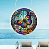 (25cm)DIY Acrylic Jigsaw Puzzle Window Hanging with Hanging Chain DIY Stained Glass Decoration Round Window Puzzle Decor for DIY Craft Project (Stained Glass Butterfly)