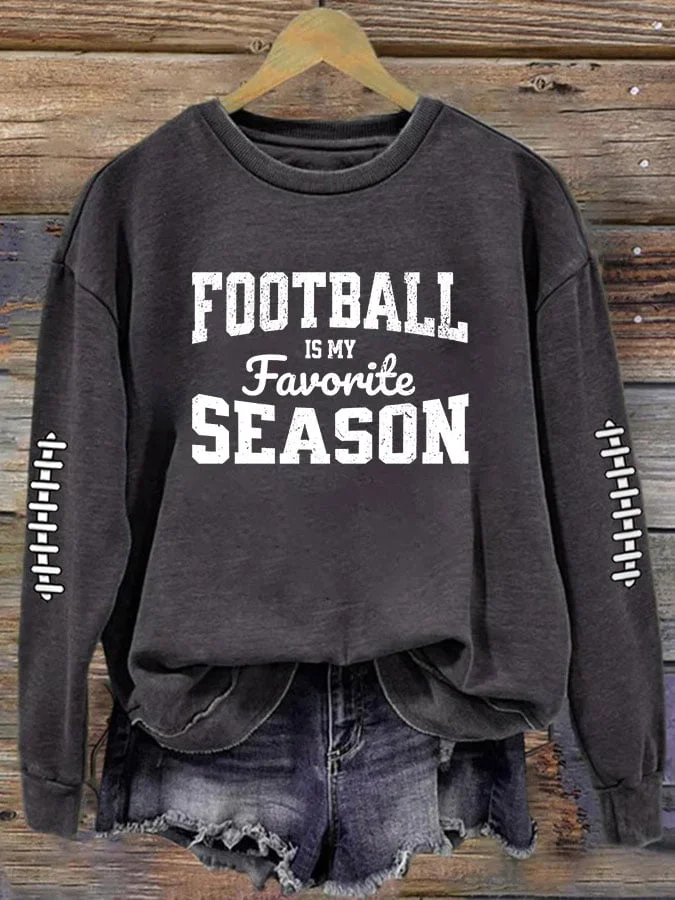 Women's Football Is My Favorite Season Printed Round Neck Long Sleeve Sweatshirt