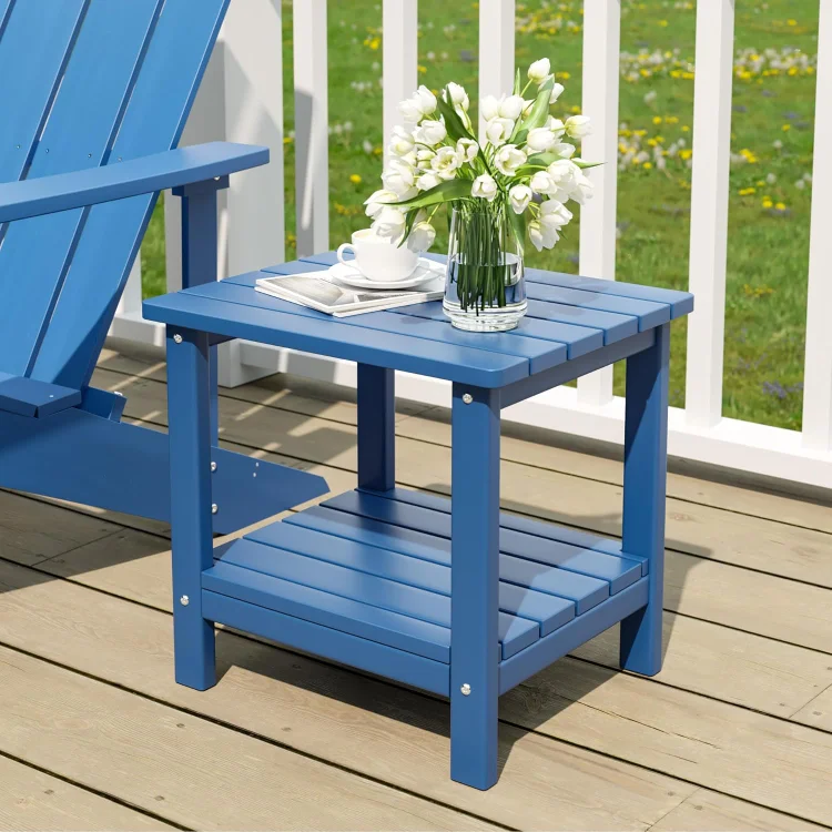 2-Tier Side Table, 19x16x17.8 in, Blue, Adirondack End Table, Indoor & Outdoor Use