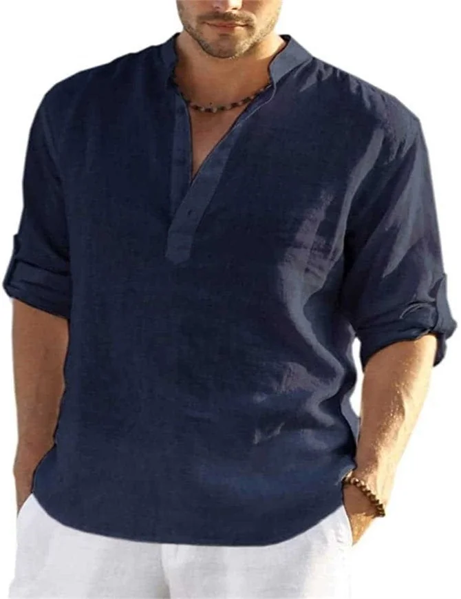 Men's Cotton Linen Casual Long Sleeve Shirt