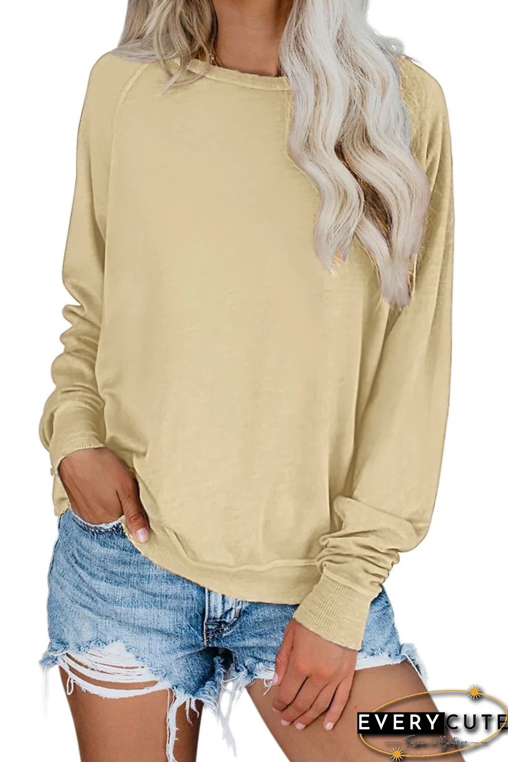 Apricot French Terry Cotton Blend Pullover Sweatshirt