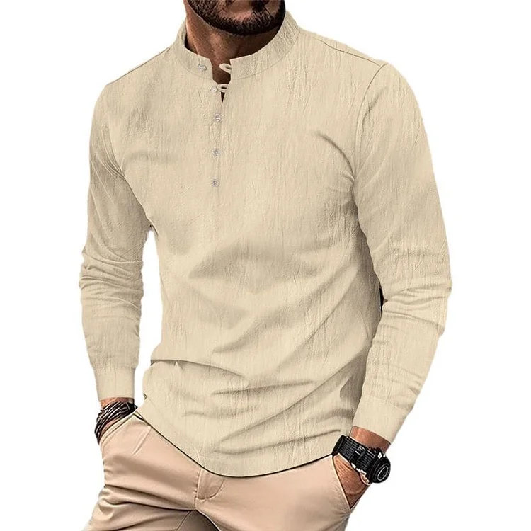 Men's Vintage Cotton and Linen Button Long Sleeve T-Shirt 18925455Y
