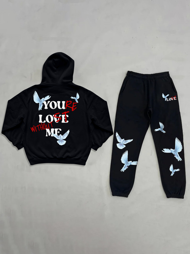 Sopula You‘re Lost Without Me Dove Graphic Tracksuit Unisex Men's Hoodie & Sweatpants - SOPULA
