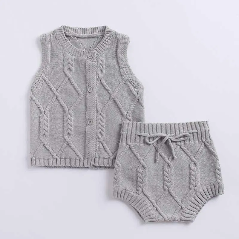 2019 Autumn Pink Knitted Suits Baby Kids Clothes Sets Sweater Girls Sets Ruffles Long Sleeve Sweater+PP Short 2Pcs Kids Suits