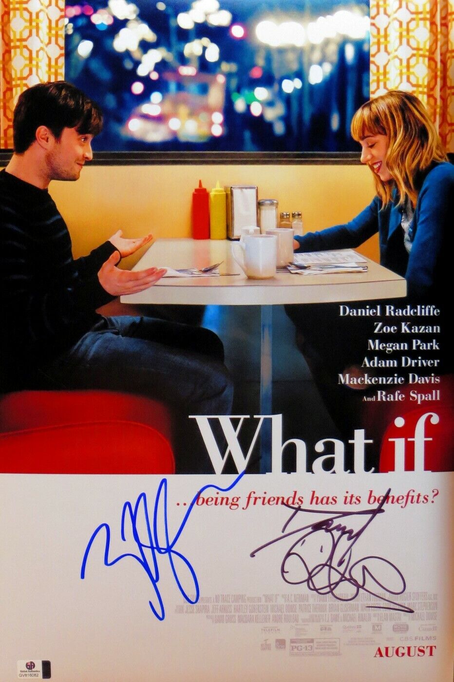 Daniel Radcliffe Zoe Kazan Dual Autographed 12X18 Photo Poster painting What If JSA T60104