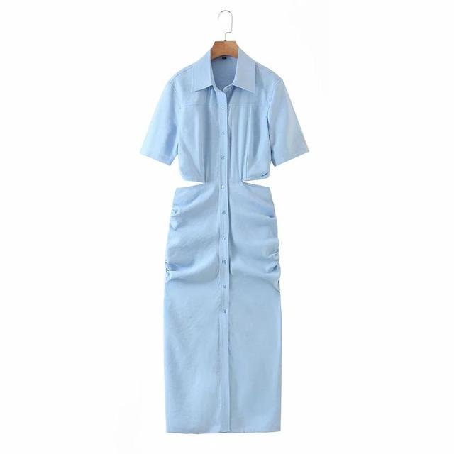 Willshela Shirt Dress Women Waist Cut-out Short Sleeves Midi Dress Fashion Design Sexy Elegant Femme Robe Ropa Mujer Vestidos