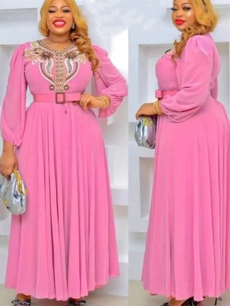 Colourp Elegant African Maxi Dresses for Women 2022 New Plus Size Embroidery Evening Party Long Dress Summer Kaftan Muslim Clothes