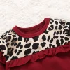 Kid Baby Girl Long Sleeved Casual Stitching Ruffle Leopard Set 2 Pcs