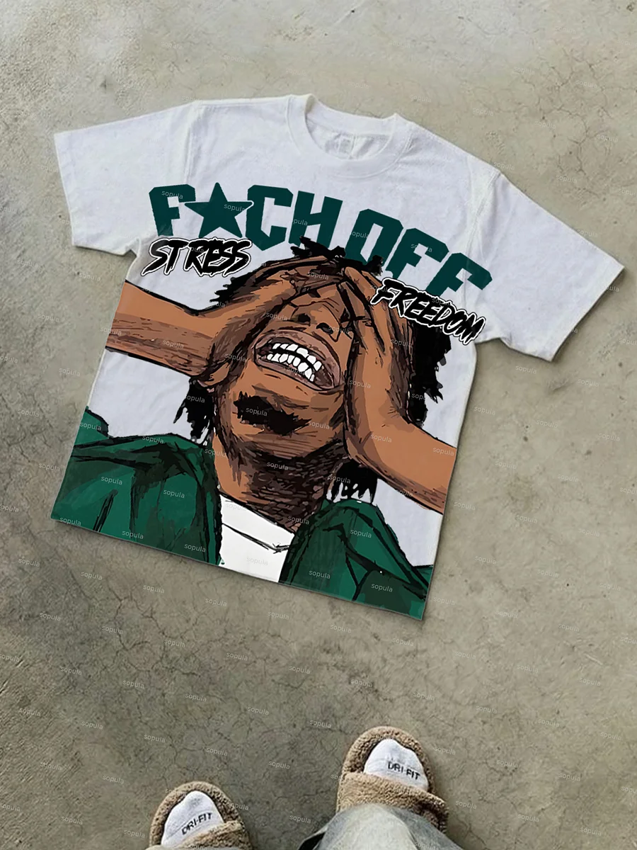 Vintage Stress Freedom Print Graphic T-Shirt