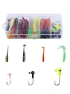 40pcs Soft Fishing Lures Kit with 10pcs Jig Head Hook Artificial Bait Soft Bait