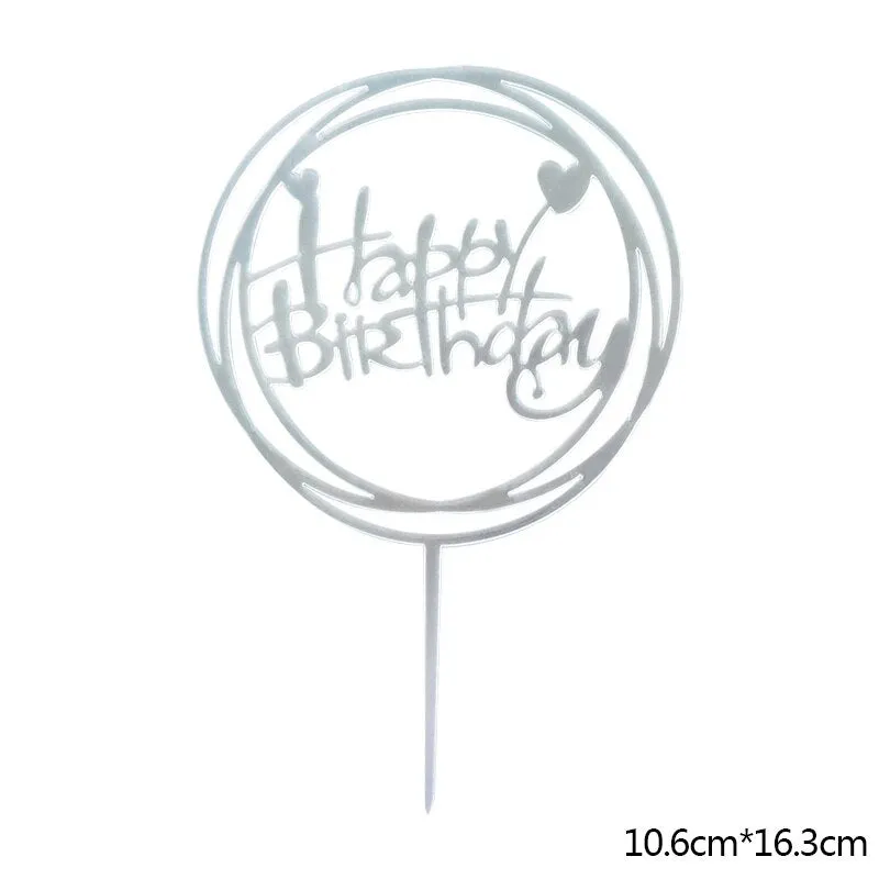 Happy Birthday Cake Topper Acrylic Gold Silver Cake Flag Cupcake Topper For Boy Girl Birthday Party Decorations Wedding Supplies