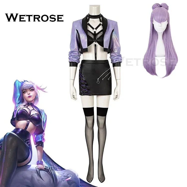 【Wetrose】In Stock Evelynn KDa All Out Cosplay Costume Leather Latex Sexy Lol League of Legends Wig Full Set