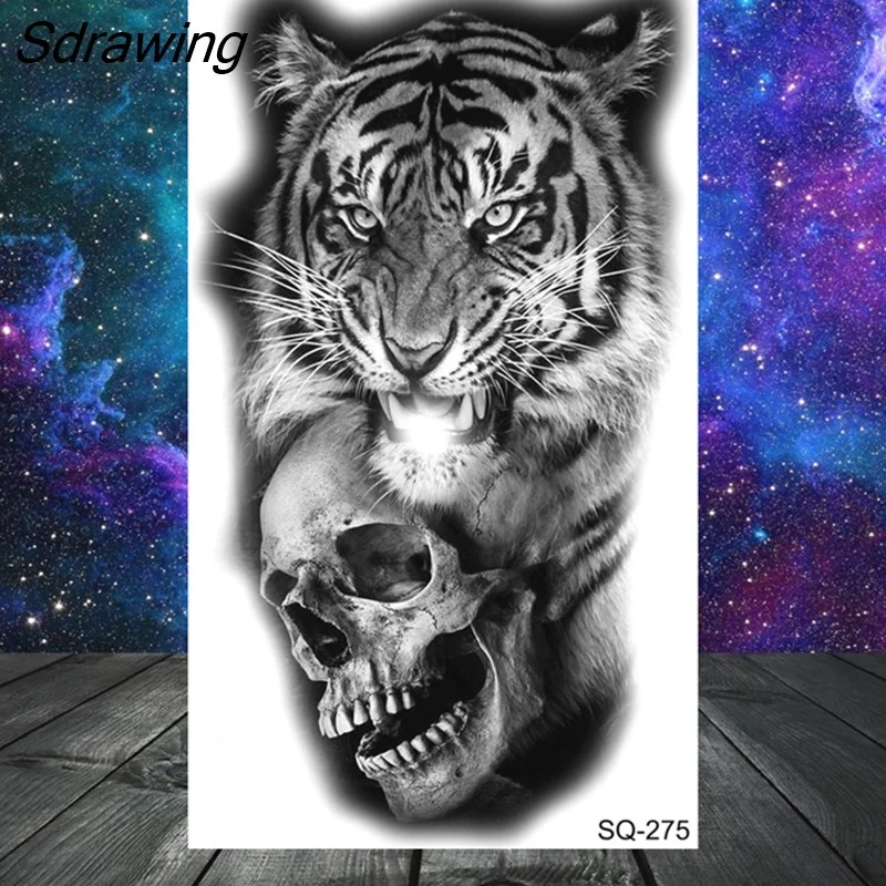 Sdrawing Butterfly Anchor Lion Wolf Temporary Tattoos For Women Men Skeleton Whale Elephant Fake Tattoo Neck Arm Hands Small Tatoo