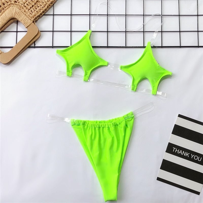 Sexy Clear Strap Micro Bikini Set String Thong Swimsuit