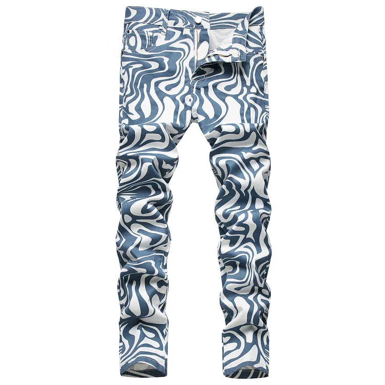 BrosWear Men's Abstract Pattern Personality Fashion Jeans