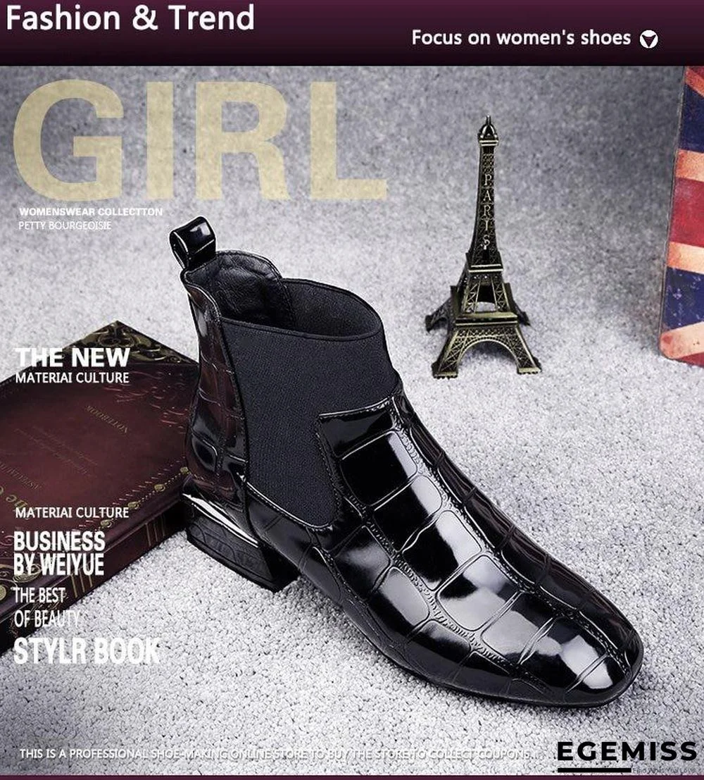 Chic Women Boots Shiny PU Leather Autumn Winter Shoes Woman Spuare Toe Block Heels Ankle Boots | EGEMISS