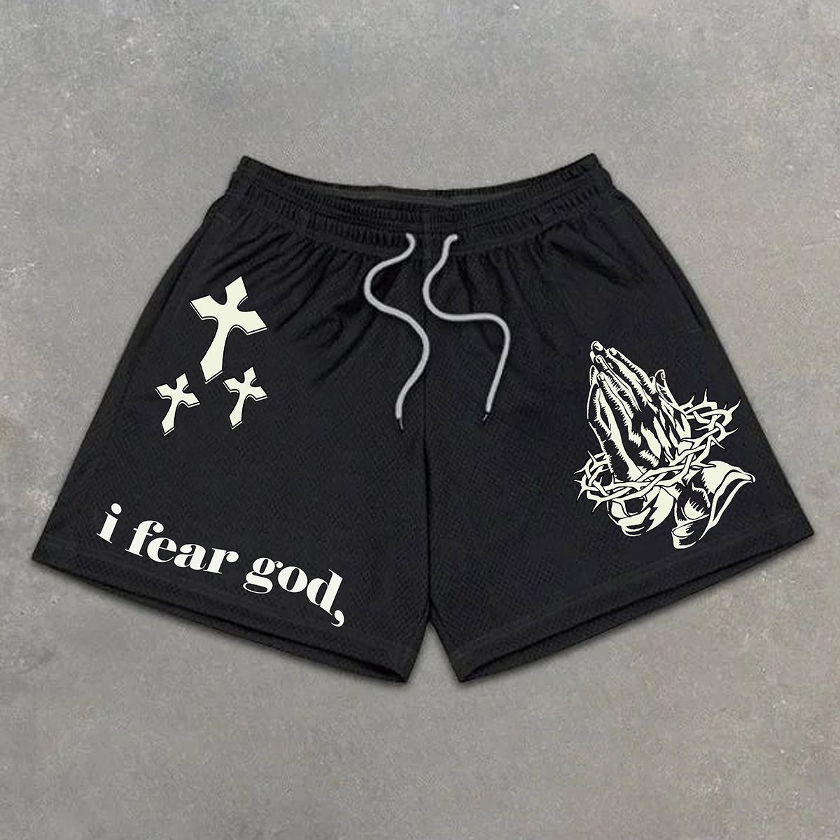 Casual Street Faith Print Drawstring Mesh Shorts