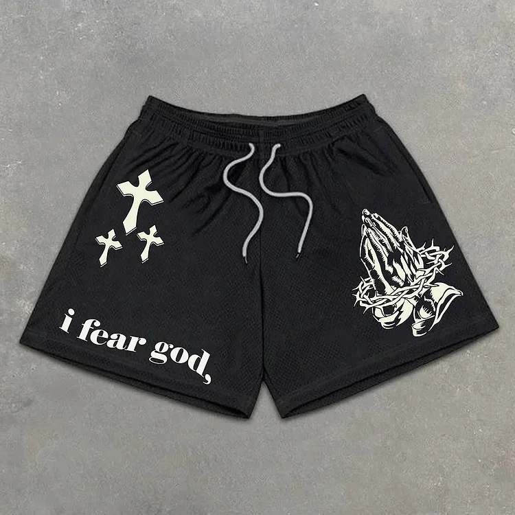 Sopula I Fear God Faith Graphic Print Mesh Shorts