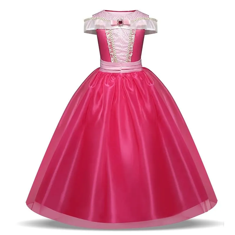 4-10T Girls Party Princess Dress Baby Girls Summer Elegant Long Sleeve Blue Dresses Birthday Party Fantasy Ball Dress