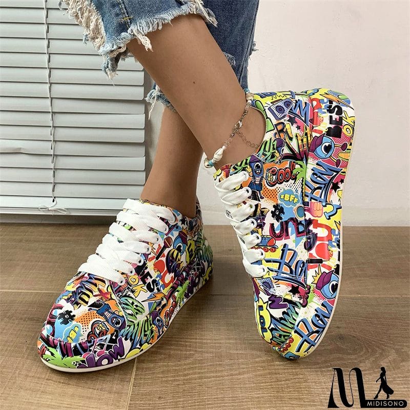 MidiSono - Lady Trendy Outdoor Casual Graffiti Lace-up Sneakers