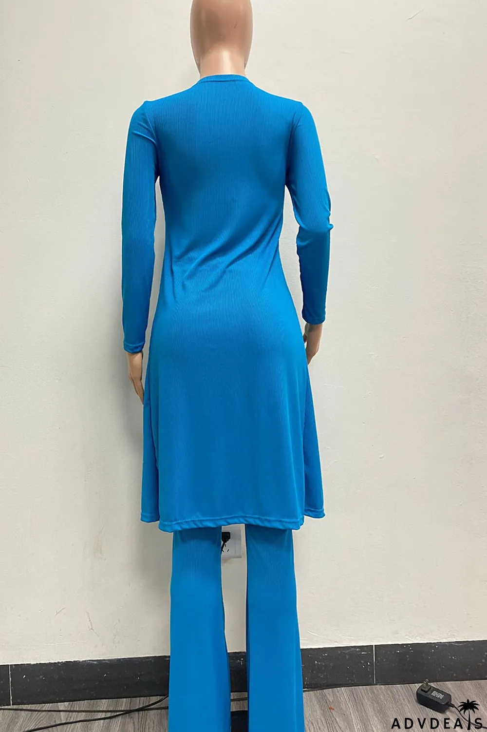 Black Sexy Solid Bandage Patchwork V Neck Long Sleeve Two Pieces