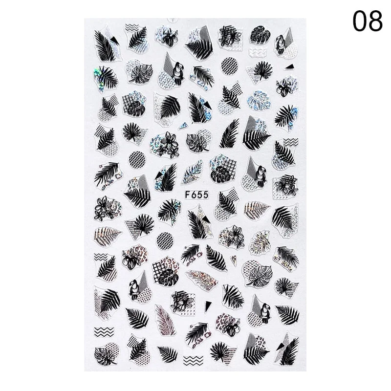 1PC Succulent Plants Flower 3D Nail Sticker Spring Floral Leaves Adhesive Transfer Decals Slider DIY Nail Art Decoration-Nail Inspo